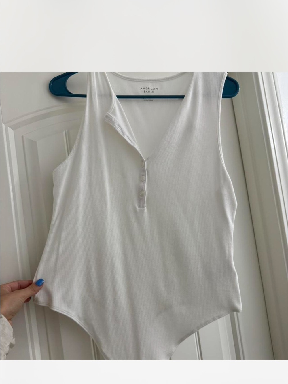 American Eagle Outfitters White Ribbed Henley Bodysuit